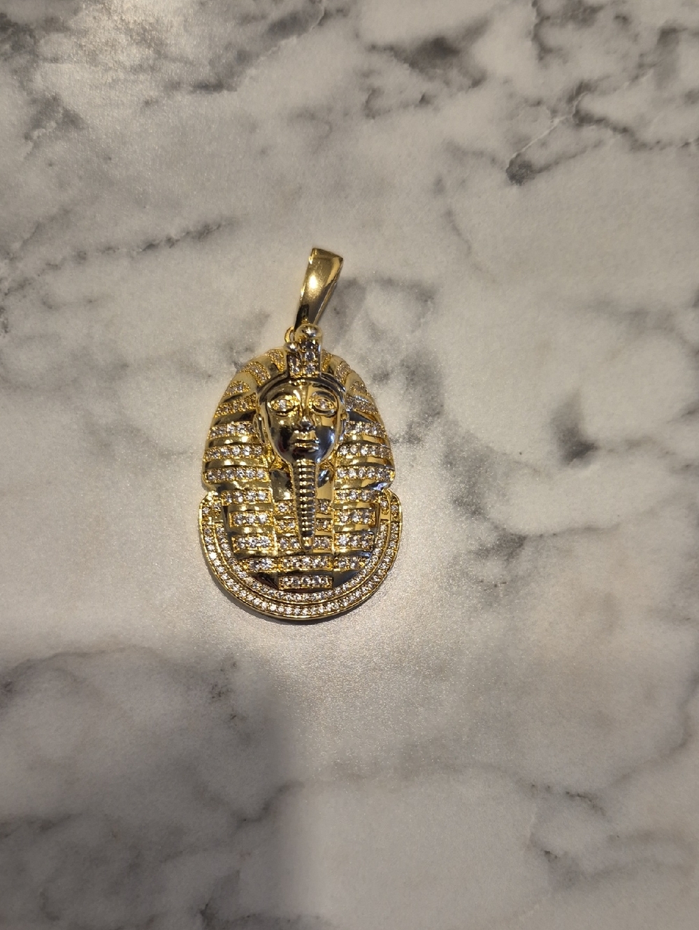 Gold Egyptian Pharaoh Pendant Necklace - Sparkling Gold Tone